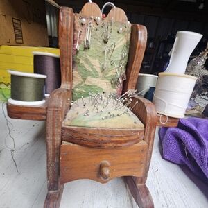 Vintage Wooden Sewing Chair with Pin Cushion